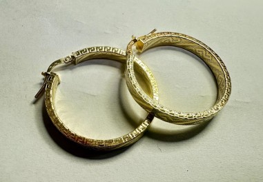 1-1-271784-1-Pendiente tipo aro con greca de plata de ley 925 baño oro 18K,D 3cm