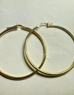 9-1-271833-1-Pendiente tipo aro liso de plata de ley 925 baño oro 18K, D 4,5 cm