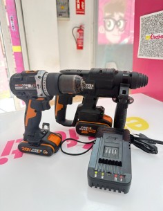 1-1-279116-1-Kit Herramientas A Bateria Worx Martillo WX381 Y Atornillador WX352 2 Baterias