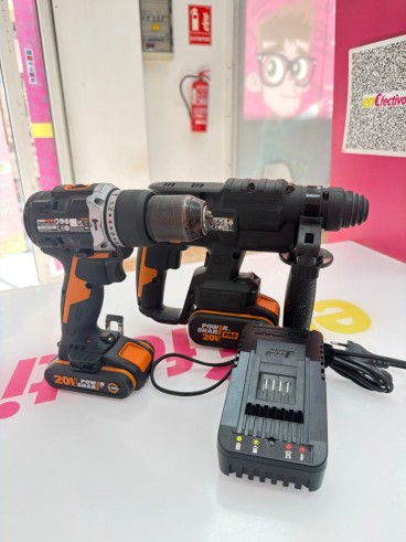 1-1-279116-1-Kit Herramientas A Bateria Worx Martillo WX381 Y Atornillador WX352 2 Baterias