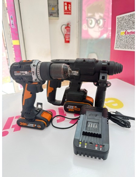 1-1-279116-1-Kit Herramientas A Bateria Worx Martillo WX381 Y Atornillador WX352 2 Baterias